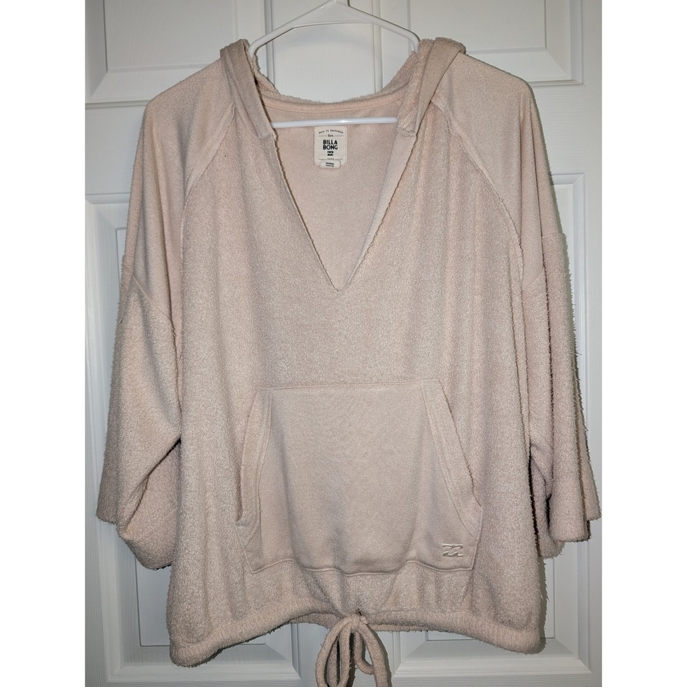 Billabong Womens Terry Cloth V-Neck Hoodie Pullover Peach Medium